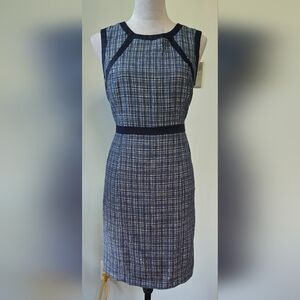 Talbots blue-white-black shift dress banded details sz 8P